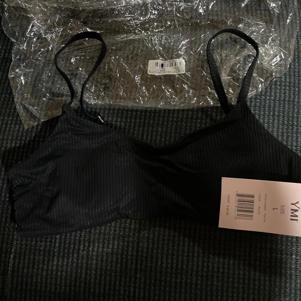 YMI Black bikini top rib knit bralette Large